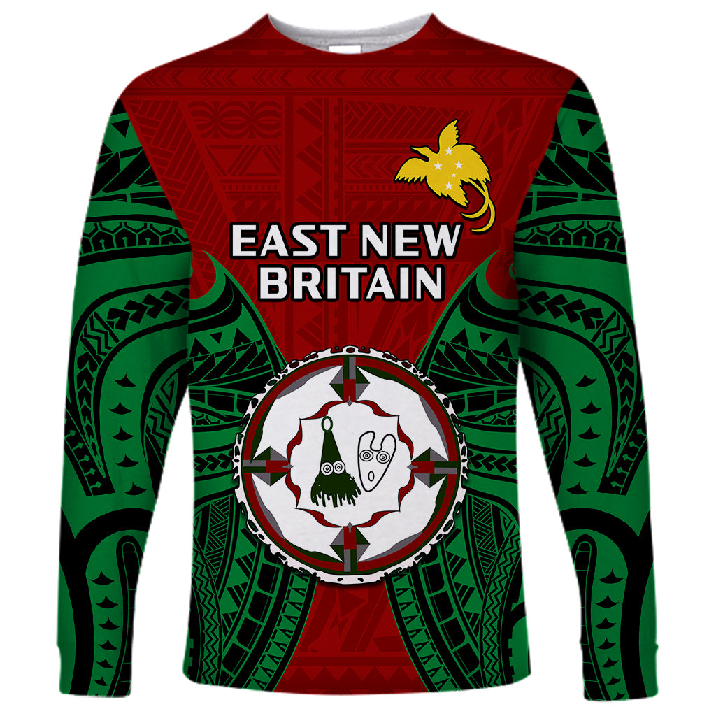 (Custom Personalised) Papua New Guinea Long Sleeve Shirt East New Britain Province Mix Coat Of Arms Polynesian Art LT14 Unisex Red - Polynesian Pride