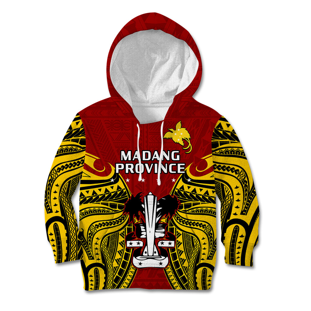 (Custom Personalised) Papua New Guinea Kid Hoodie Madang Province Mix Coat Of Arms Polynesian Art LT14 Red - Polynesian Pride