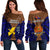 (Custom Personalised) Papua New Guinea Off Shoulder Sweater Manus Province Mix Coat Of Arms Polynesian Art LT14 Women Brown - Polynesian Pride