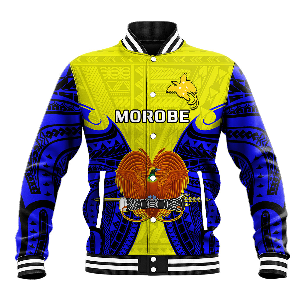 (Custom Personalised) Papua New Guinea Baseball Jacket Morobe Province Mix Coat Of Arms Polynesian Art LT14 Unisex Yellow - Polynesian Pride