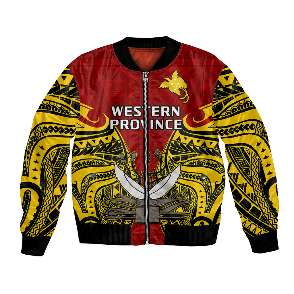 (Custom Personalised) Papua New Guinea Bomber Jacket Western Province Mix Coat Of Arms Polynesian Art LT14 Unisex Red - Polynesian Pride