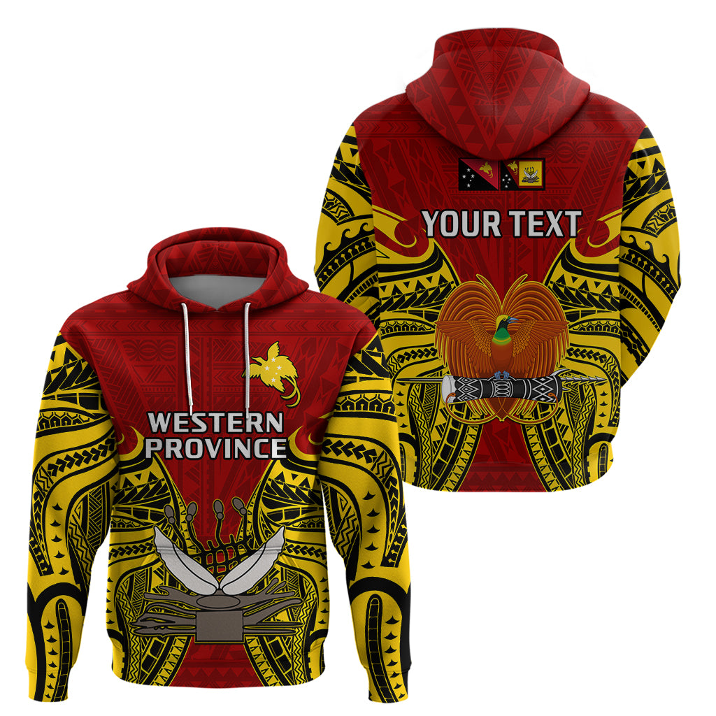 Custom Papua New Guinea Hoodie Western Province Mix Coat of Arms Polynesian Art LT14 Pullover Hoodie Red - Polynesian Pride