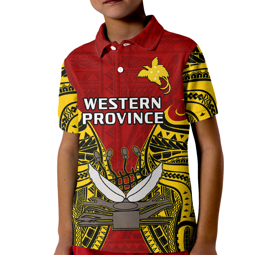 (Custom Personalised) Papua New Guinea Kid Polo Shirt Western Province Mix Coat Of Arms Polynesian Art LT14 Kid Red - Polynesian Pride