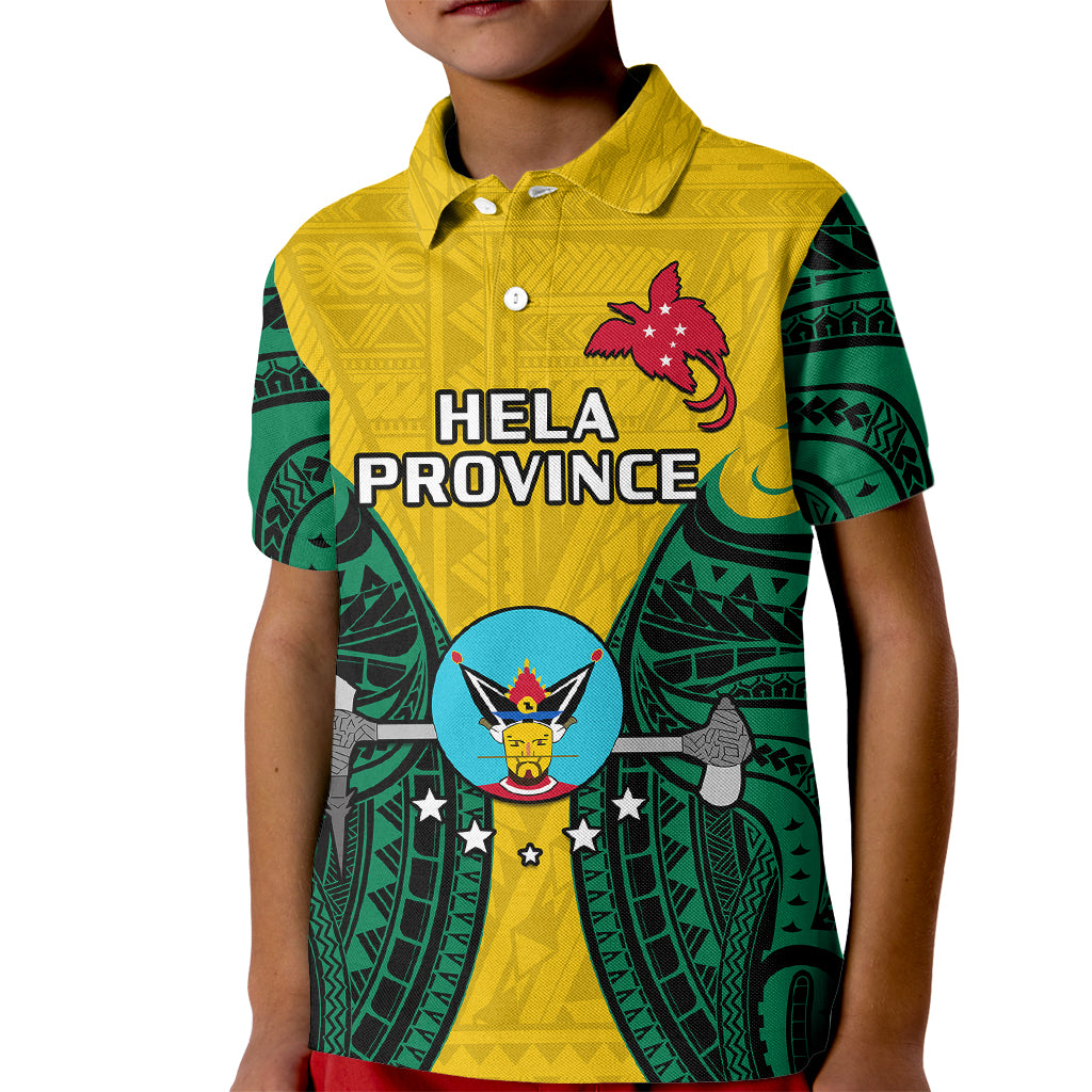 (Custom Personalised) Papua New Guinea Kid Polo Shirt Hela Province Mix Coat Of Arms Polynesian Art LT14 Kid Yellow - Polynesian Pride