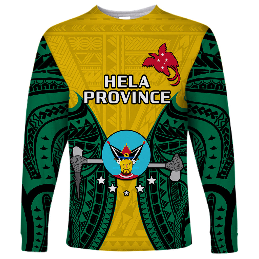 (Custom Personalised) Papua New Guinea Long Sleeve Shirt Hela Province Mix Coat Of Arms Polynesian Art LT14 Unisex Yellow - Polynesian Pride