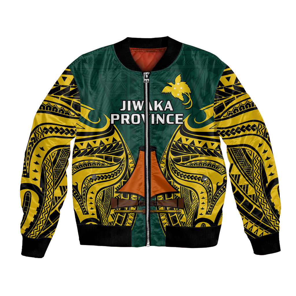 Papua New Guinea Bomber Jacket Jiwaka Province Mix Coat Of Arms Polynesian Art LT14 Unisex Green - Polynesian Pride