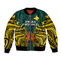Papua New Guinea Bomber Jacket Jiwaka Province Mix Coat Of Arms Polynesian Art LT14 Unisex Green - Polynesian Pride