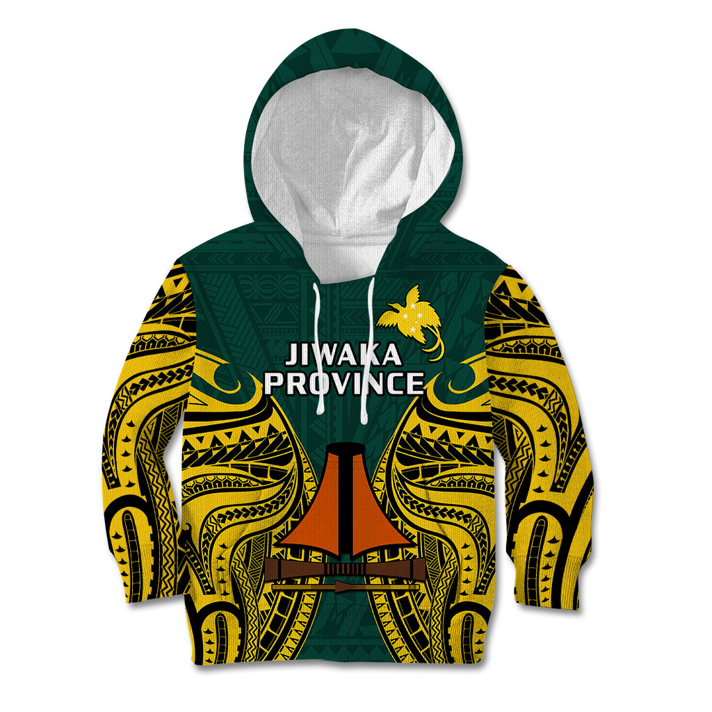 (Custom Personalised) Papua New Guinea Kid Hoodie Jiwaka Province Mix Coat Of Arms Polynesian Art LT14 Green - Polynesian Pride