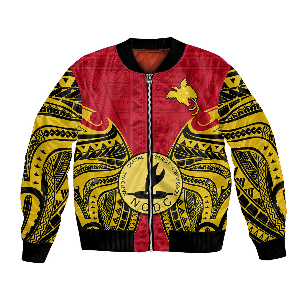 (Custom Personalised) Papua New Guinea Bomber Jacket National Capital District Mix Coat Of Arms Polynesian Art LT14 Unisex Red - Polynesian Pride