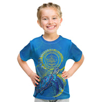 (Custom Personalised) Palau Kid T Shirt Hibiscus Turtle Mix Coat Of Arms Blue Version LT14 Youth XL Size14 - Polynesian Pride