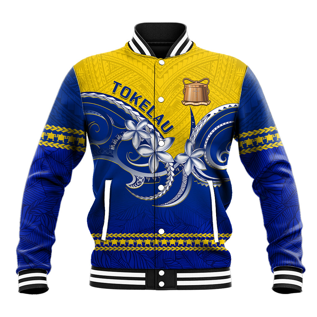 Tokelau Baseball Jacket Tokelauan Tatau Plumeria Special Style LT14 Unisex Blue - Polynesian Pride