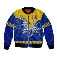 Personalised Tokelau Bomber Jacket Tokelauan Tatau Plumeria Special Style LT14 Unisex Blue - Polynesian Pride