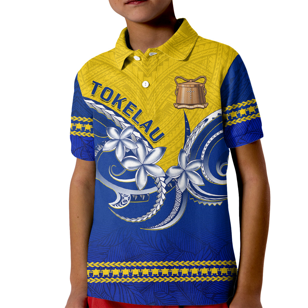 Tokelau Kid Polo Shirt Tokelauan Tatau Plumeria Special Style LT14 Kid Blue - Polynesian Pride