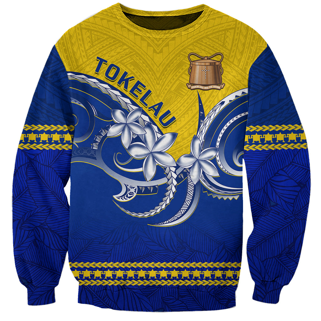 Personalised Tokelau Sweatshirt Tokelauan Tatau Plumeria Special Style LT14 Unisex Blue - Polynesian Pride