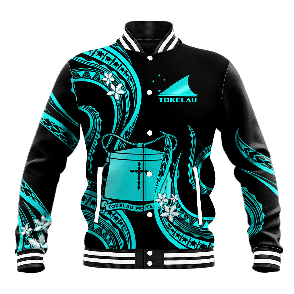 Tokelau Baseball Jacket Tokelauan Tatau With Badge Light Turquoise LT14 Unisex Turquoise - Polynesian Pride