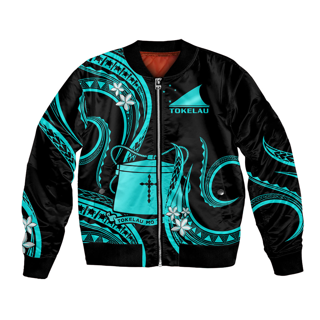 Tokelau Bomber Jacket Tokelauan Tatau With Badge Light Turquoise LT14 Unisex Turquoise - Polynesian Pride