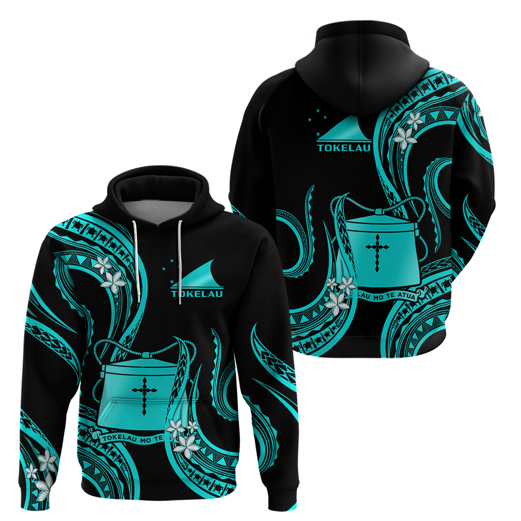 Tokelau Hoodie Tokelauan Tatau With Badge Light Turquoise LT14 Turquoise - Polynesian Pride