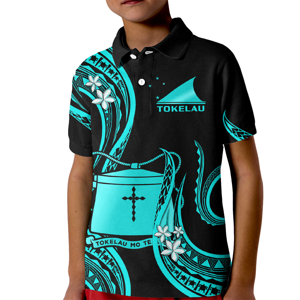 Tokelau Kid Polo Shirt Tokelauan Tatau With Badge Light Turquoise LT14 Kid Turquoise - Polynesian Pride