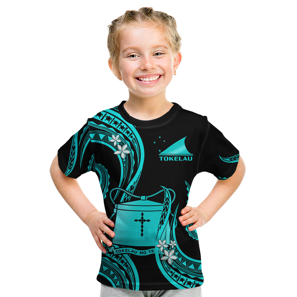 Tokelau Kid T Shirt Tokelauan Tatau With Badge Light Turquoise LT14 - Polynesian Pride