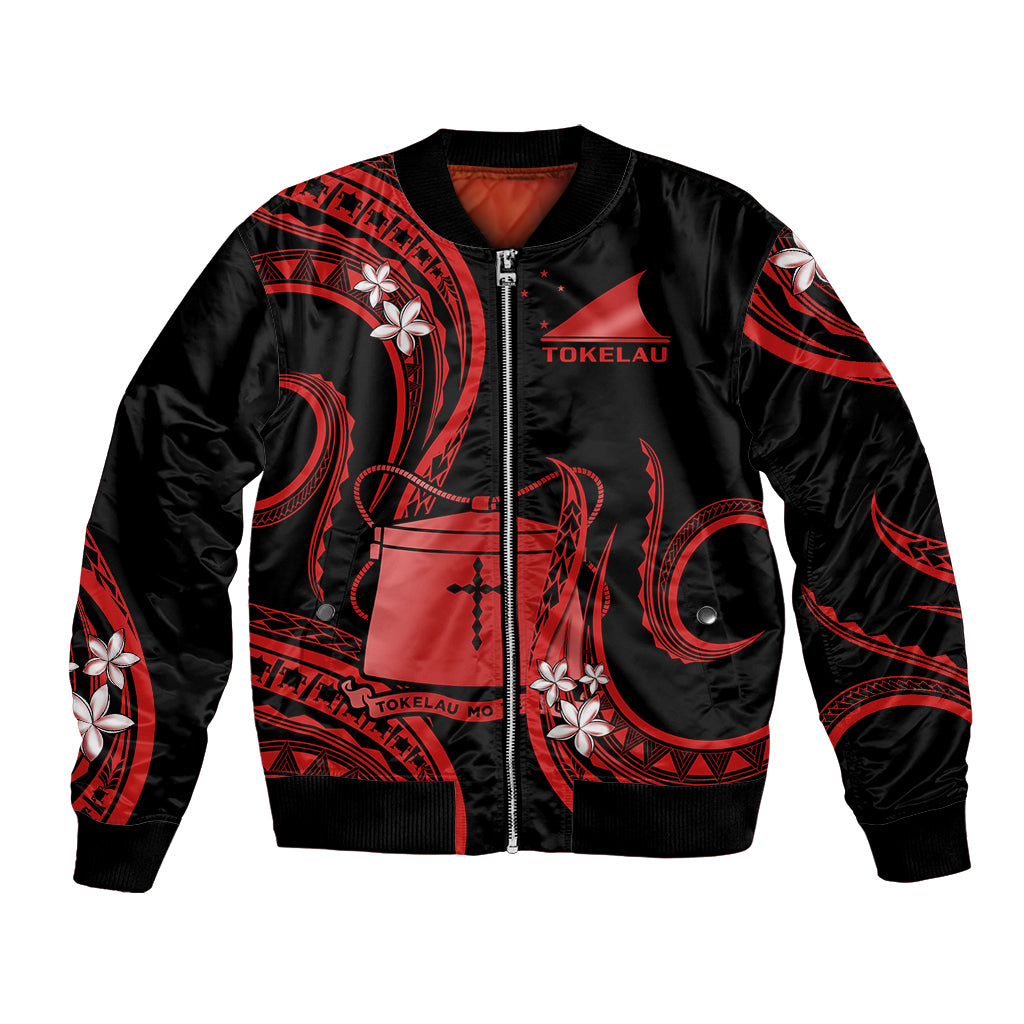 Tokelau Bomber Jacket Tokelauan Tatau With Badge Red LT14 Unisex Red - Polynesian Pride