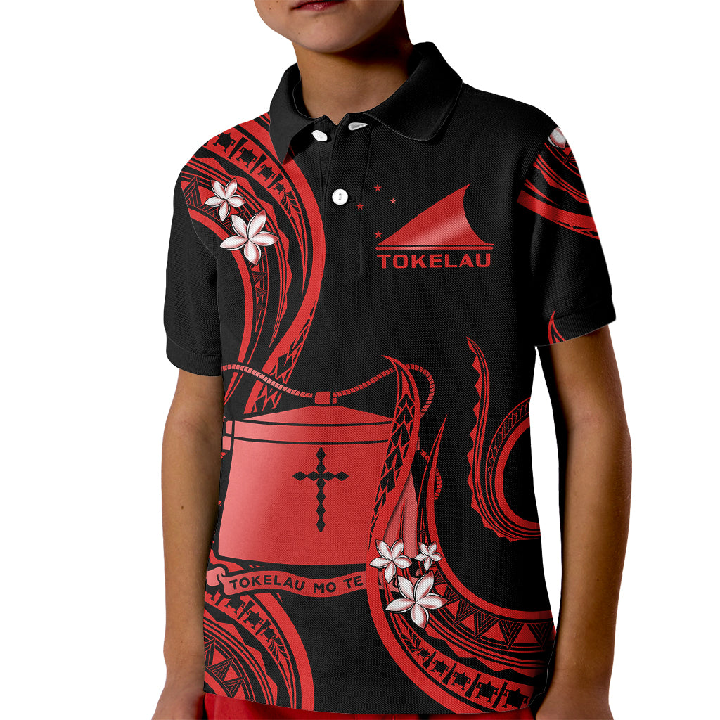 Tokelau Kid Polo Shirt Tokelauan Tatau With Badge Red LT14 Kid Red - Polynesian Pride