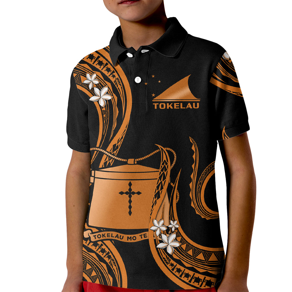 Tokelau Kid Polo Shirt Tokelauan Tatau With Badge Gold LT14 Kid Gold - Polynesian Pride