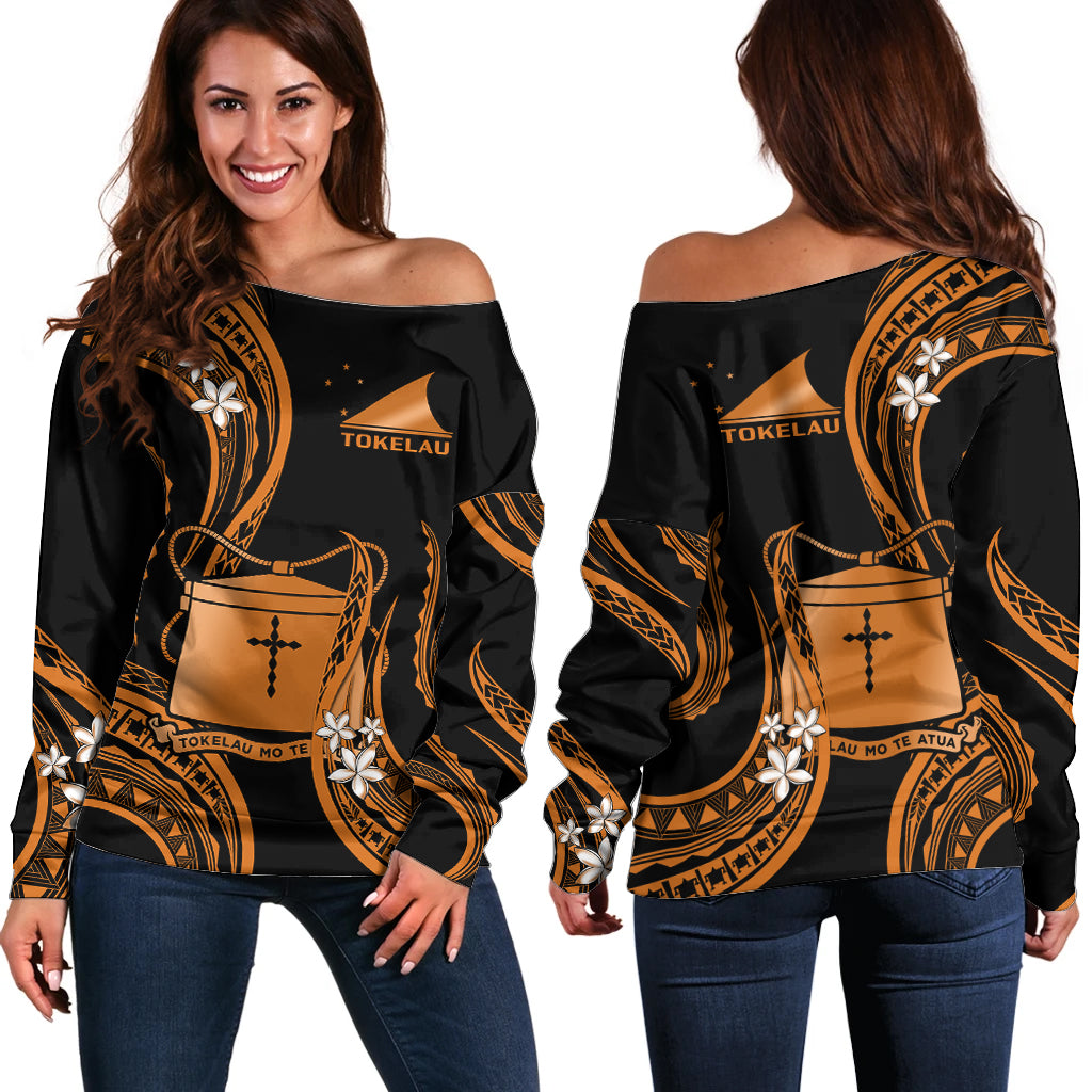 Tokelau Off Shoulder Sweater Tokelauan Tatau With Badge Gold LT14 Women Gold - Polynesian Pride