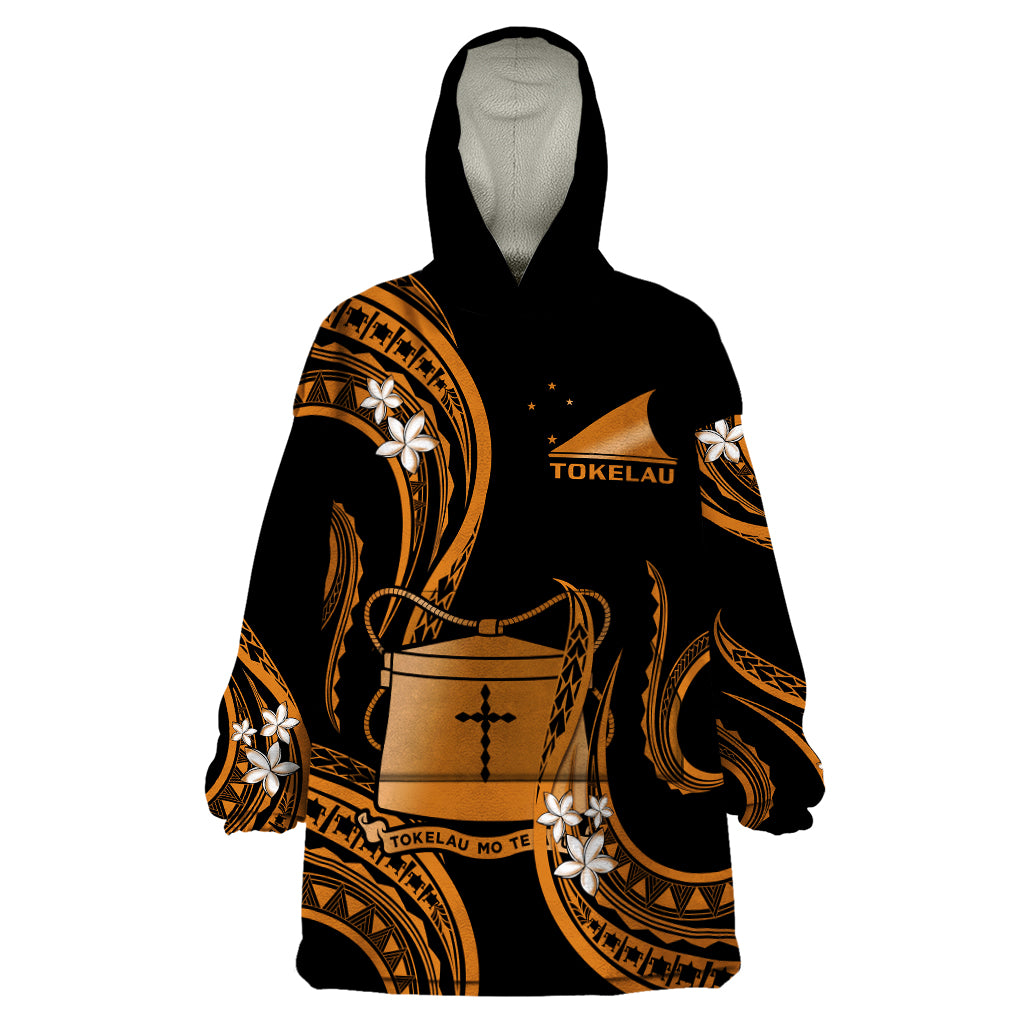 Tokelau Wearable Blanket Hoodie Tokelauan Tatau With Badge Gold LT14 One Size Gold - Polynesian Pride