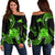 Tokelau Off Shoulder Sweater Tokelauan Tatau With Badge Green LT14 Women Green - Polynesian Pride