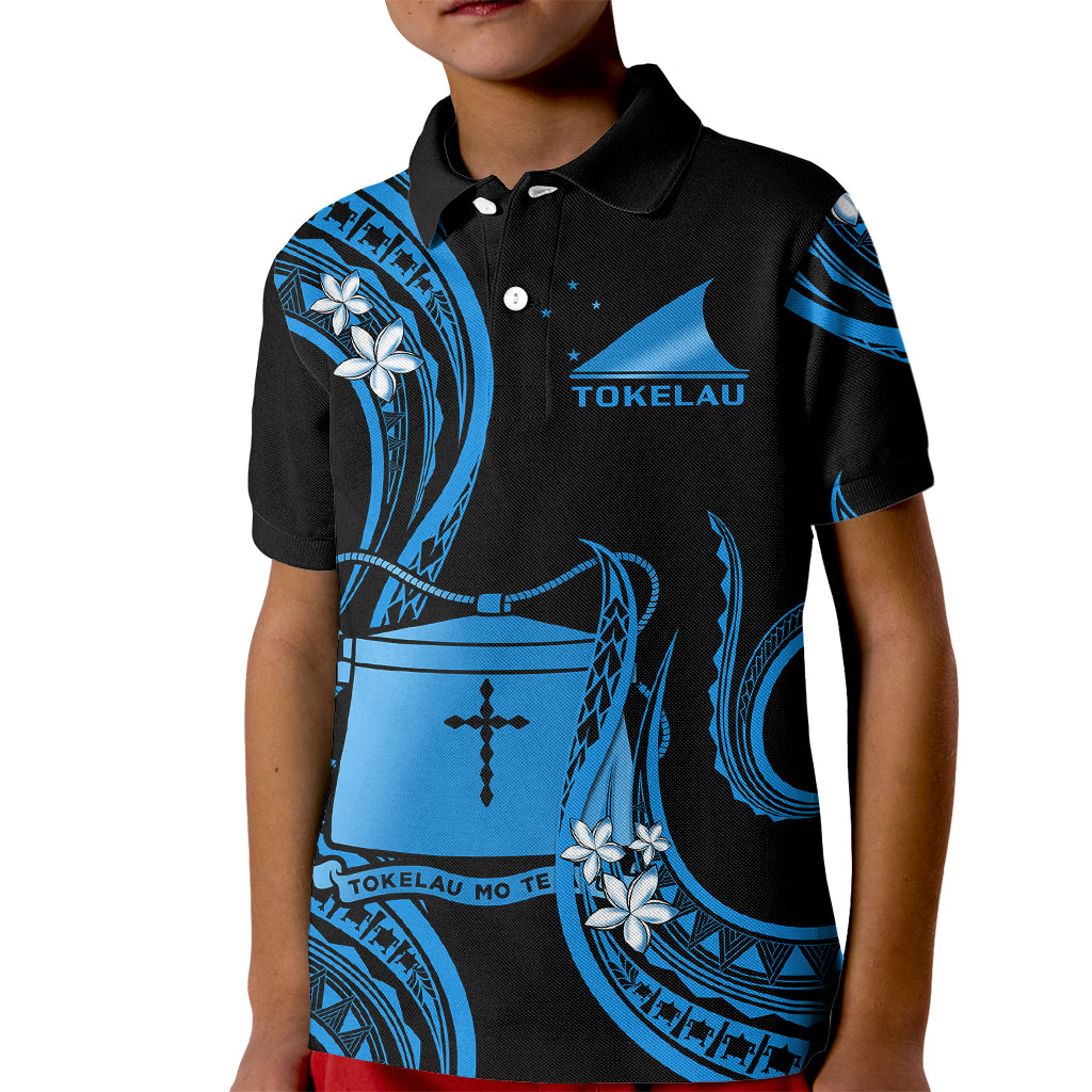 Tokelau Kid Polo Shirt Tokelauan Tatau With Badge Blue LT14 Kid Blue - Polynesian Pride