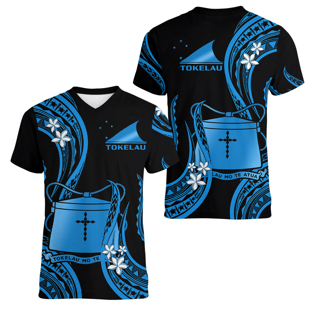 Tokelau Women V Neck T Shirt Tokelauan Tatau With Badge Blue LT14 Female Blue - Polynesian Pride