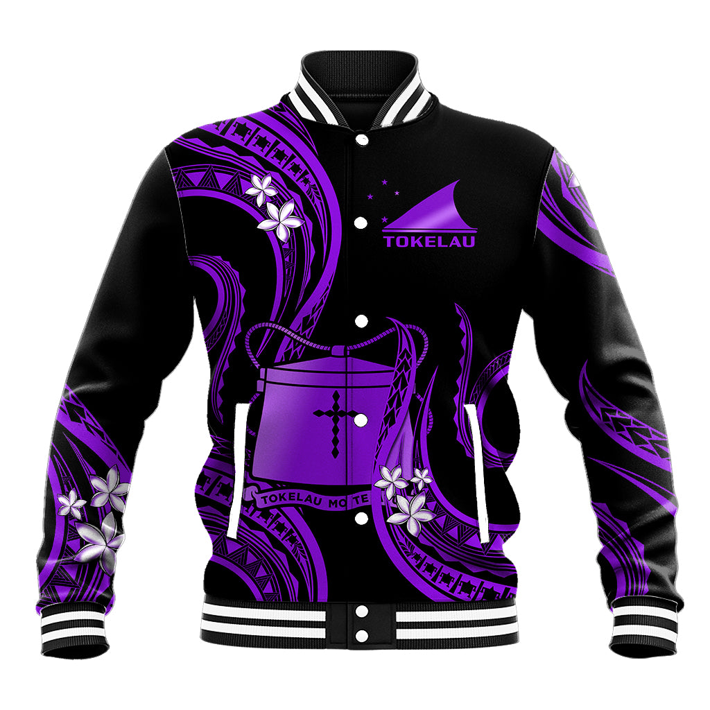 Tokelau Baseball Jacket Tokelauan Tatau With Badge Purple LT14 Unisex Purple - Polynesian Pride