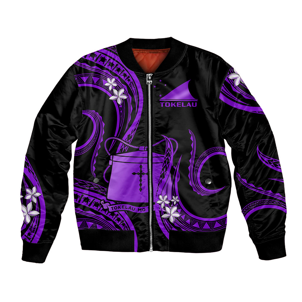 Tokelau Bomber Jacket Tokelauan Tatau With Badge Purple LT14 Unisex Purple - Polynesian Pride