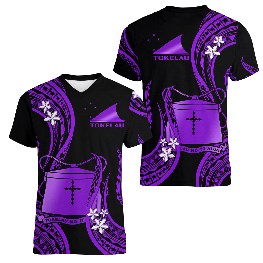 Tokelau Women V Neck T Shirt Tokelauan Tatau With Badge Purple LT14 Female Purple - Polynesian Pride