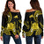 Tokelau Off Shoulder Sweater Tokelauan Tatau With Badge Yellow LT14 Women Yellow - Polynesian Pride