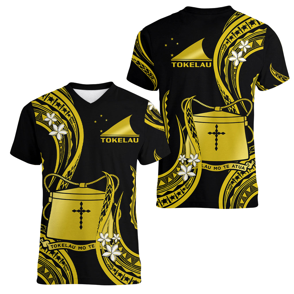 Tokelau Women V Neck T Shirt Tokelauan Tatau With Badge Yellow LT14 Female Yellow - Polynesian Pride