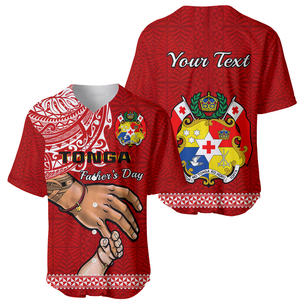 (Custom Personalised) Tonga Fathers Day Baseball Jersey Red Tongan Ngatu I Love You Dad LT14 Red - Polynesian Pride