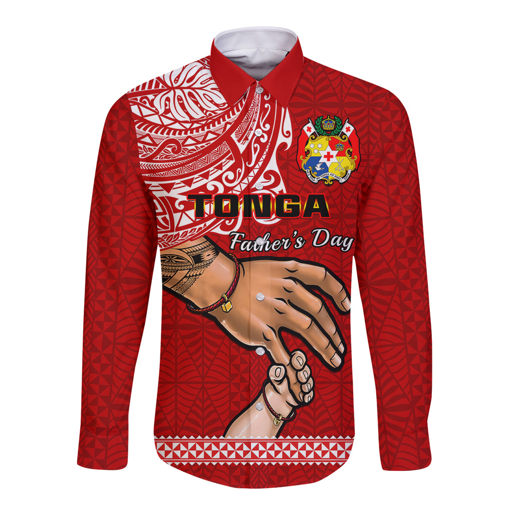 (Custom Personalised) Tonga Fathers Day Long Sleeve Button Shirt Red Tongan Ngatu I Love You Dad LT14 Unisex Red - Polynesian Pride