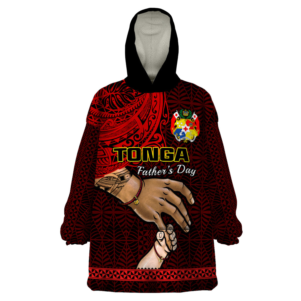 (Custom Personalised) Tonga Fathers Day Wearable Blanket Hoodie Black Tongan Ngatu I Love You Dad LT14 One Size Black - Polynesian Pride