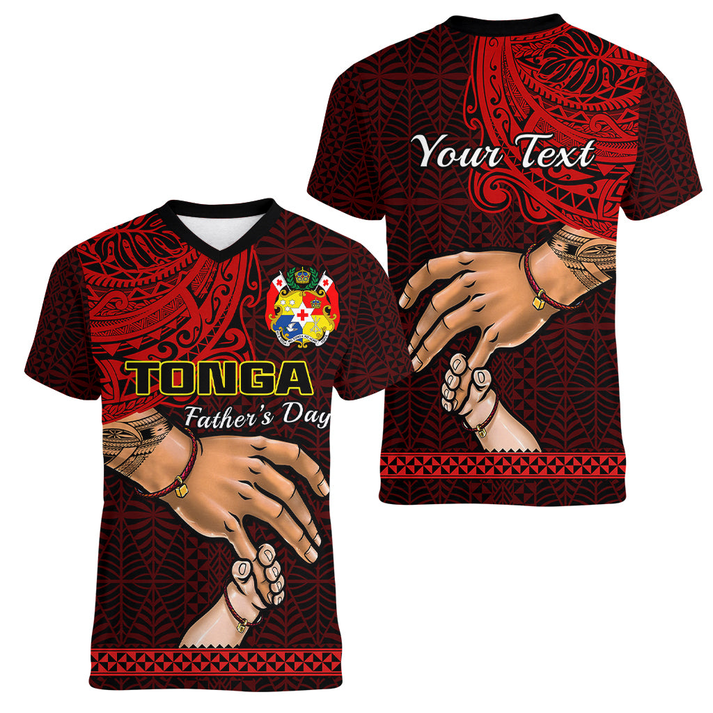 (Custom Personalised) Tonga Fathers Day Women V Neck T Shirt Black Tongan Ngatu I Love You Dad LT14 Female Black - Polynesian Pride