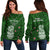 Aotearoa Rugby Off Shoulder Sweater All Stars New Zealand Tiki Maori LT14 Women Green - Polynesian Pride