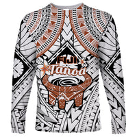 Fiji Tanoa Long Sleeve Shirt Kava Bowl Fijian Tapa Brown Pattern LT14 Unisex White - Polynesian Pride