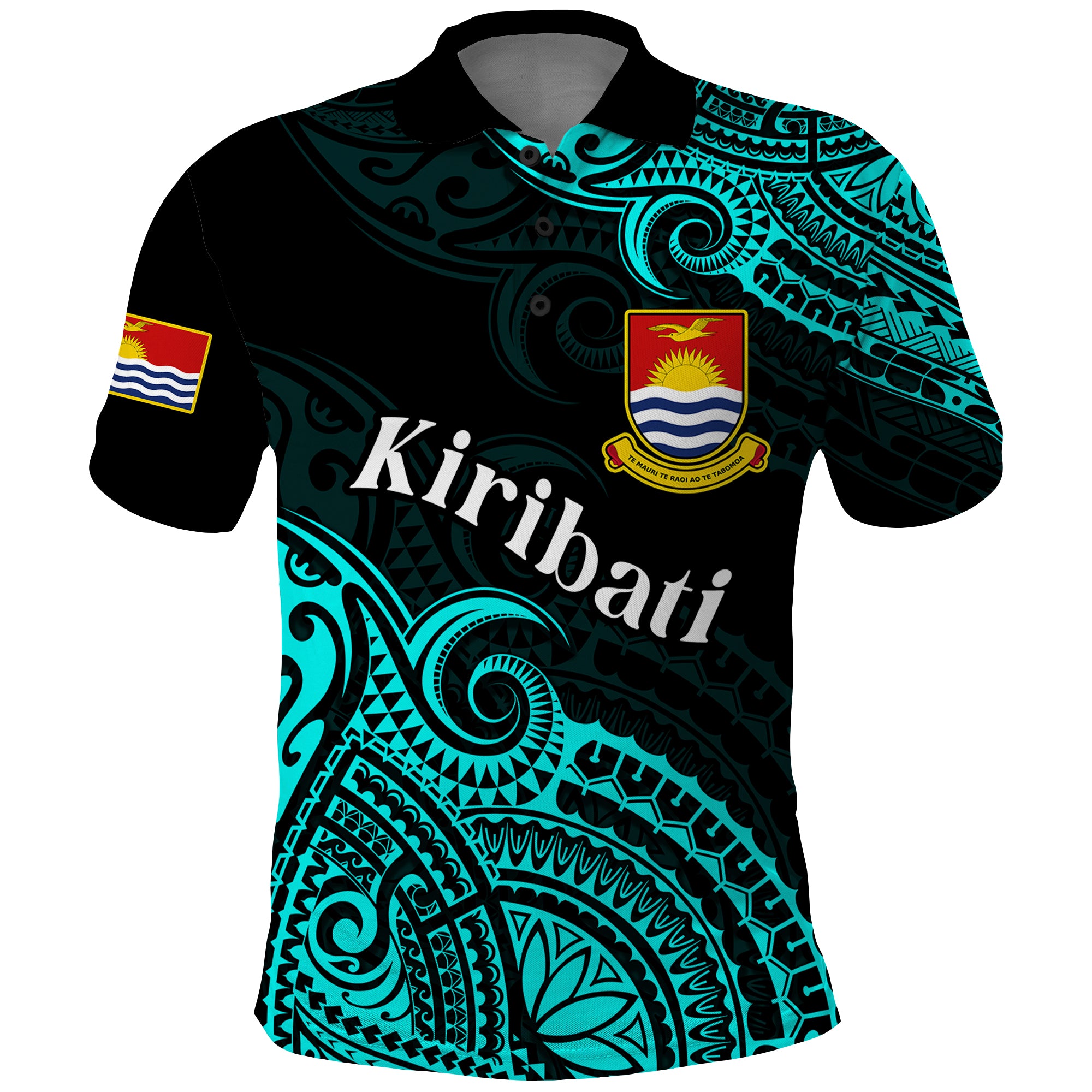 Custom Ribaberiki Kiribati Coat Of Arms Mix Cyan Polynesian Polo Shirt LT14 Cyan - Polynesian Pride