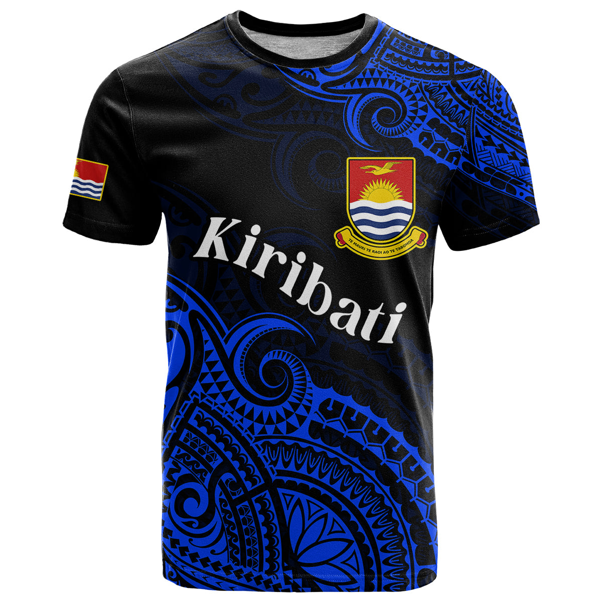 Custom Ribaberiki Kiribati Coat of Arms Mix Blue Polynesian T Shirt LT14 Blue - Polynesian Pride