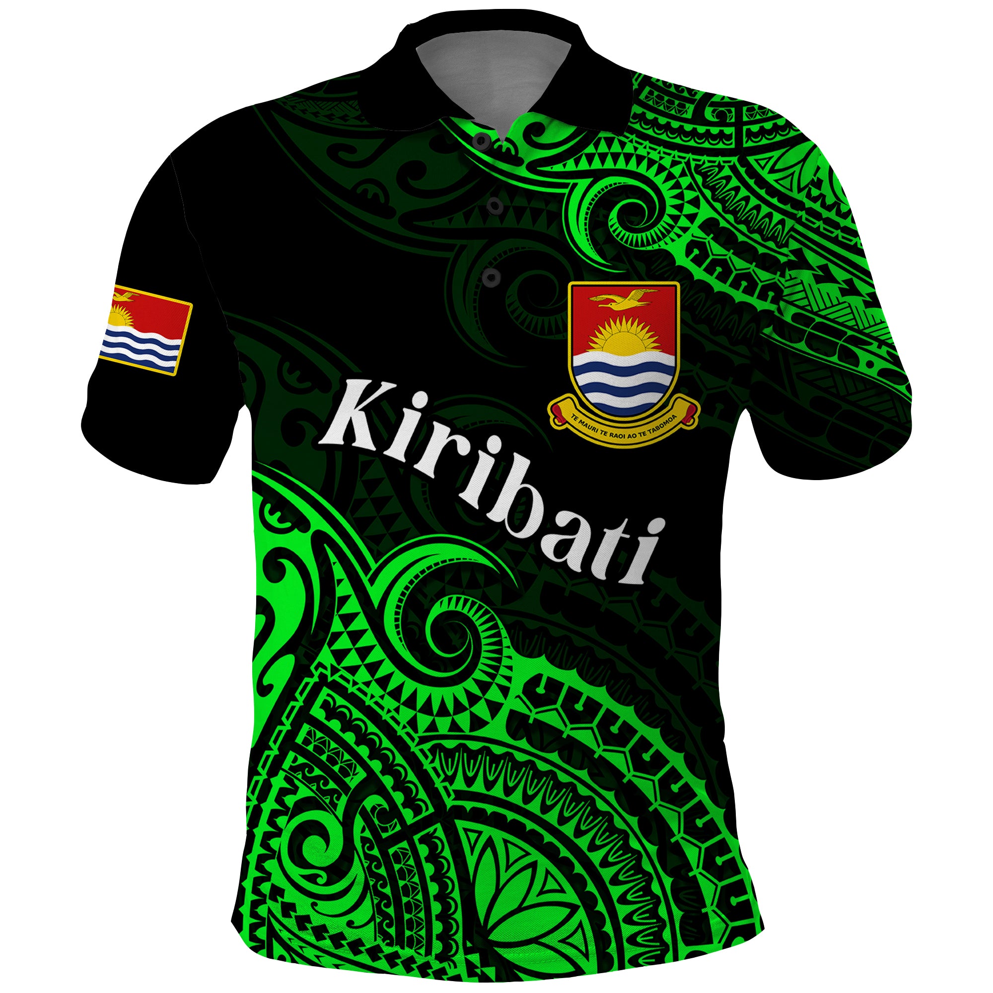 Custom Ribaberiki Kiribati Coat Of Arms Mix Green Polynesian Polo Shirt LT14 Green - Polynesian Pride