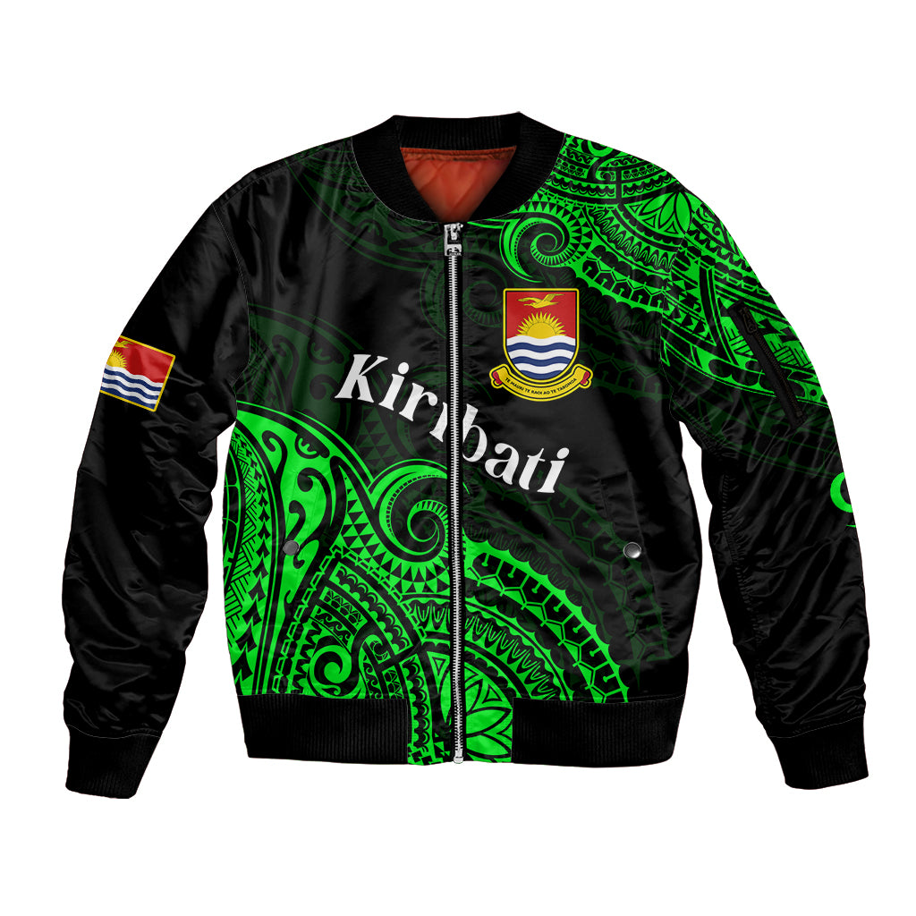 (Custom Personalised) Ribaberiki Kiribati Coat Of Arms Mix Green Polynesian Sleeve Zip Bomber Jacket LT14 Unisex Green - Polynesian Pride
