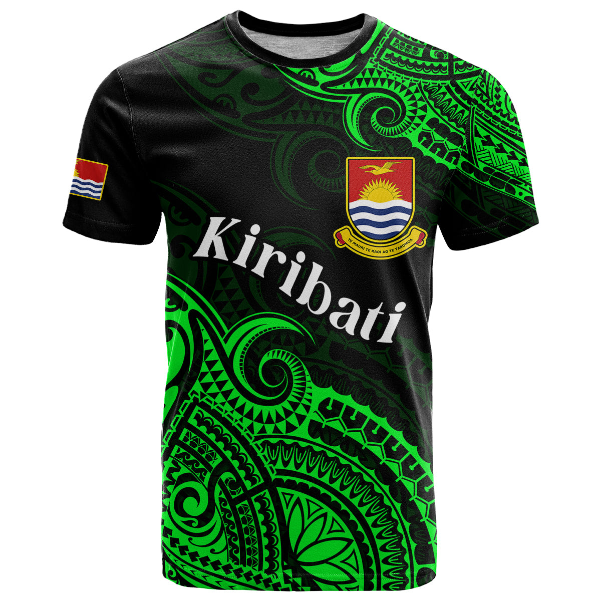 Custom Ribaberiki Kiribati Coat of Arms Mix Green Polynesian T Shirt LT14 Green - Polynesian Pride