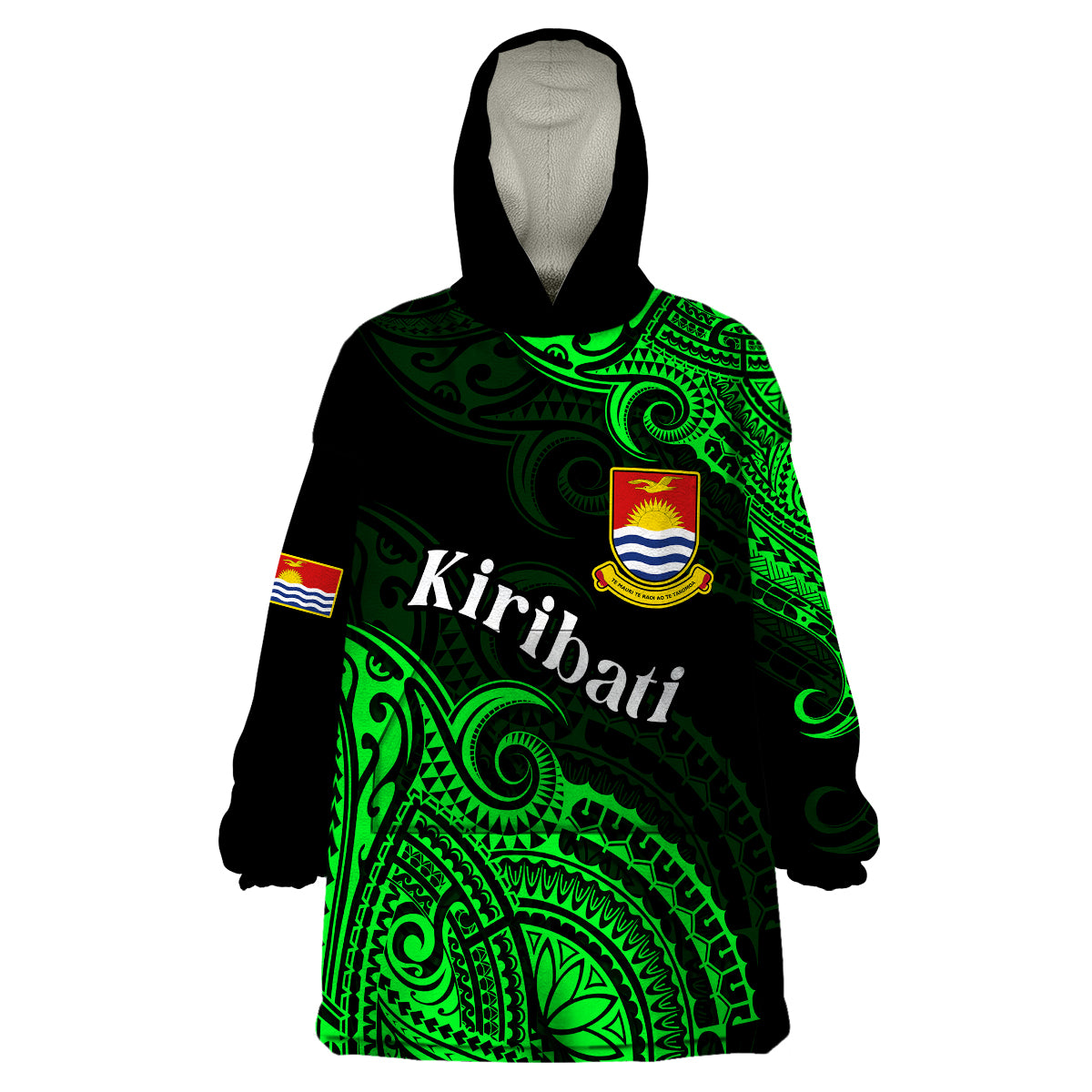 (Custom Personalised) Ribaberiki Kiribati Coat Of Arms Mix Green Polynesian Wearable Blanket Hoodie LT14 Unisex One Size - Polynesian Pride