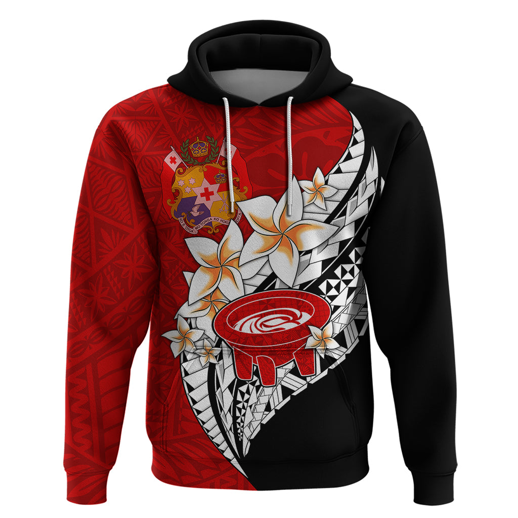 Tonga Kava Bowl Hoodie Tongan Kupesi Ngatu Pattern Black LT14 - Polynesian Pride