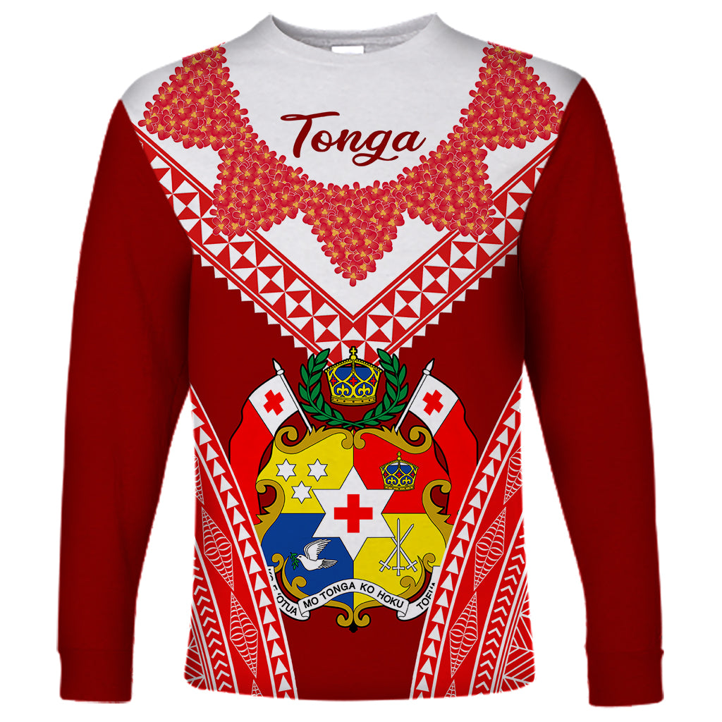 Tonga Heilala Flowers Long Sleeve Shirt Tongan Ngatu White Special Verison LT14 Unisex Red - Polynesian Pride